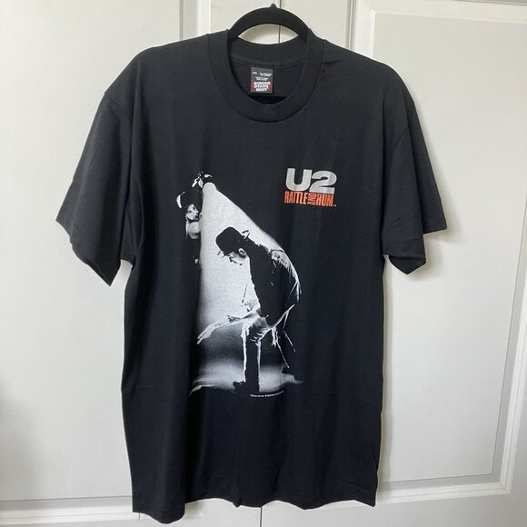 Vintage U2 Rattle and Hum 1988 Tour T Shirt Mens XL 80s The Edge Bono Band Black - Picture 1 of 9